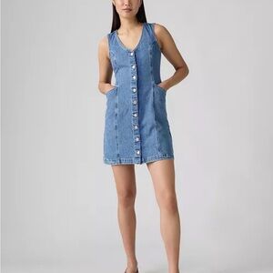 Levi’s Vianna Vest Dress Sleeveless Denim Button-Down with pockets & back cinch